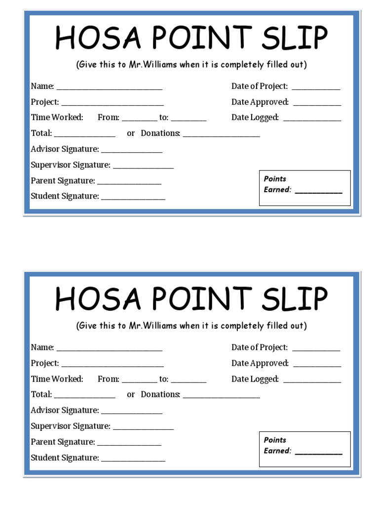 Hosa Point Slip: Points Earned | PDF