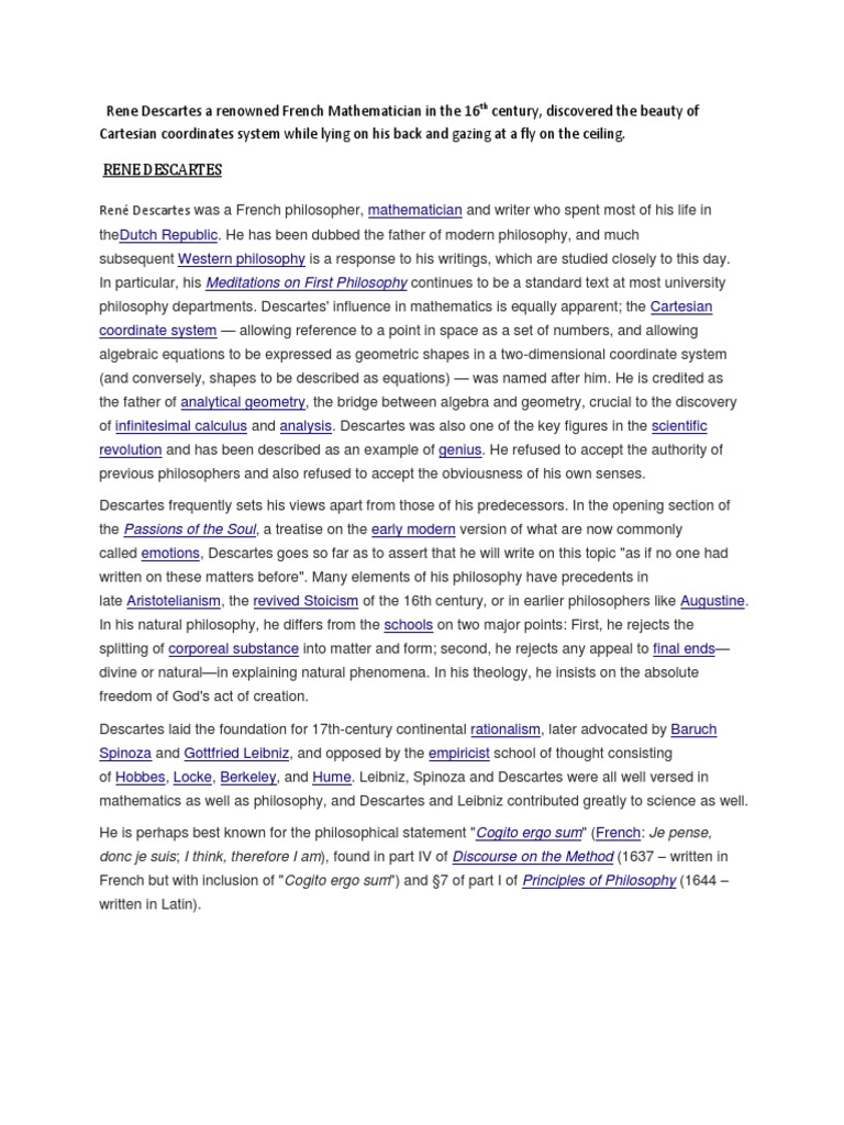 Rene Descartes A Renowned French Mathematician In The 16th Century