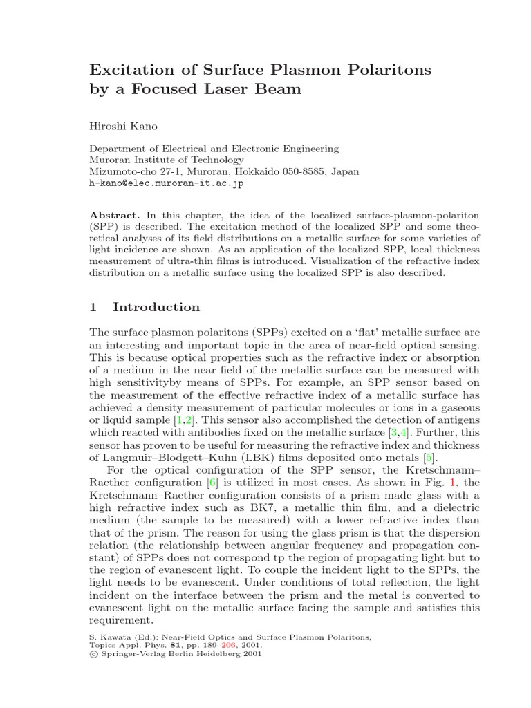 Excitation of Surface Plasmon Polaritons by A Focused Laser Beam | PDF ...