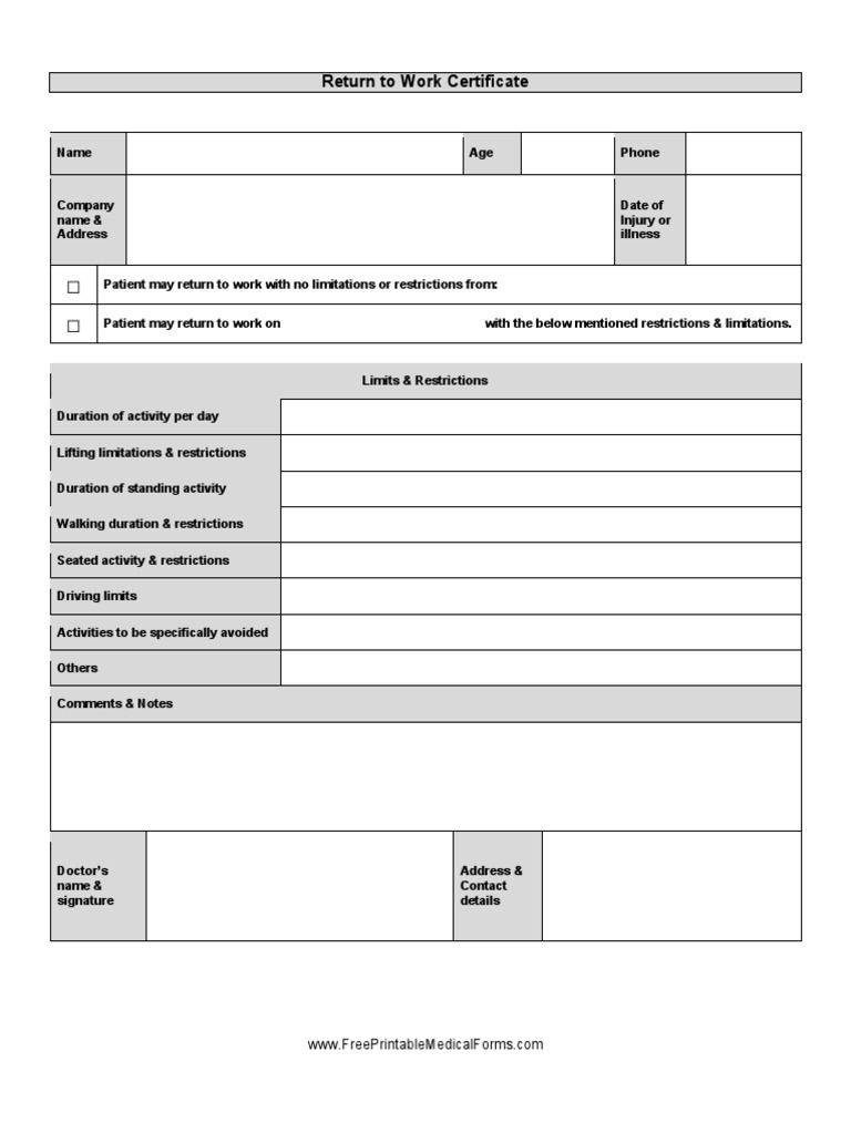 Return To Work Form PDF | PDF | Business | Law