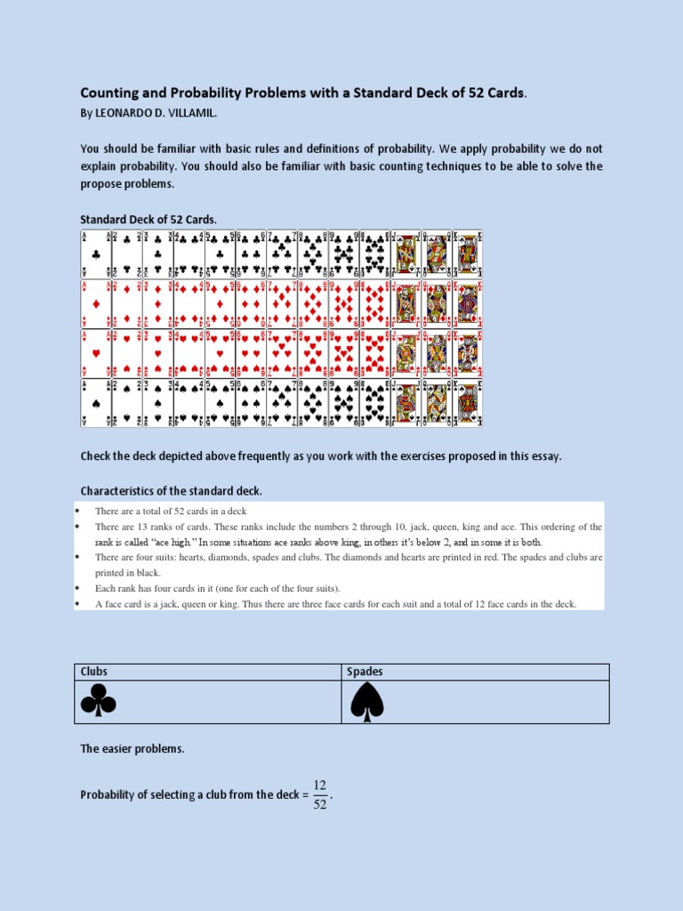 Probability Problems with 52 Cards | PDF | Playing Cards | Probability