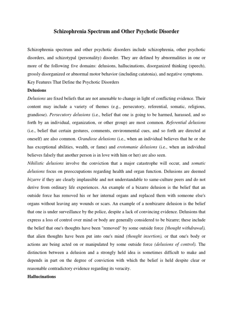 Schizophrenia Spectrum and Other Psychotic Disorder | PDF | Delusion ...