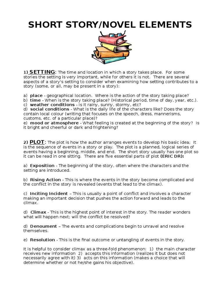 Short Story Elements Handout PDF Narration Psychological Concepts
