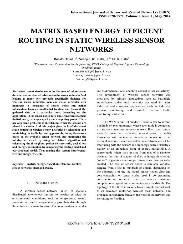 Matrix Based Energy Efficient Routing in Static Wireless Sensor ...