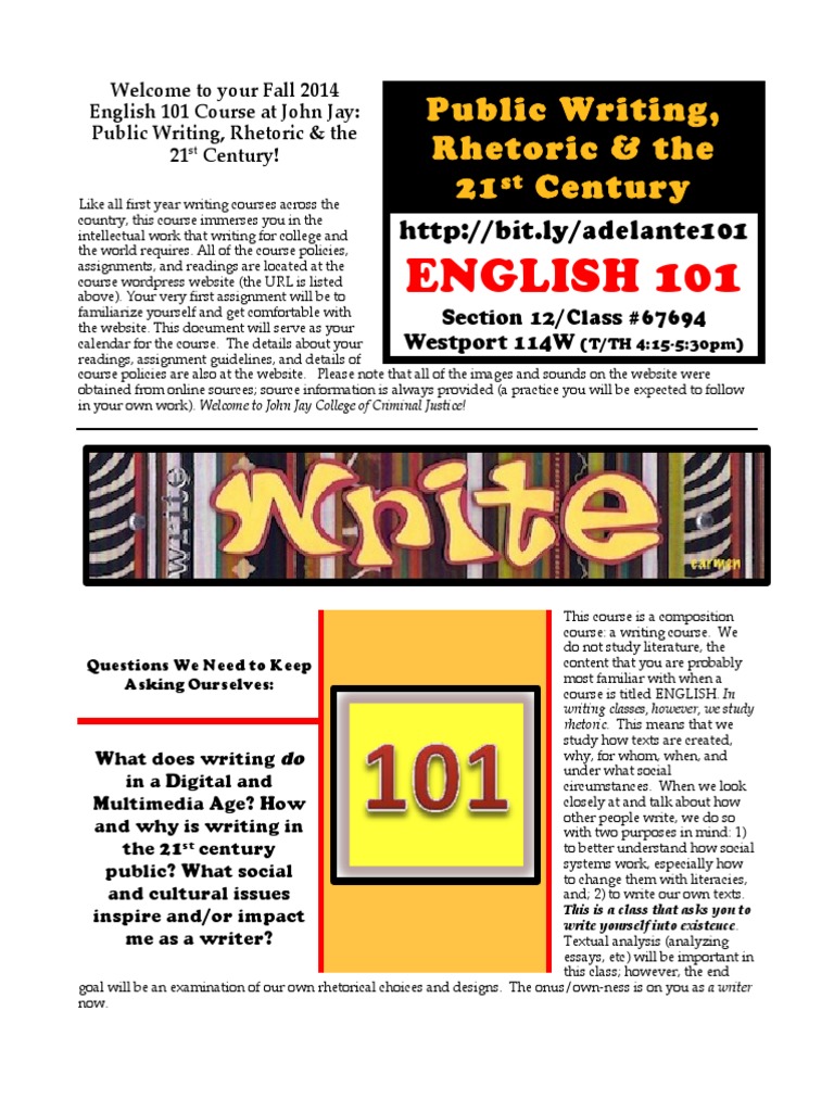 Fall 2014 Semester: Public Writing, Rhetoric & The 21st Century (ENG ...