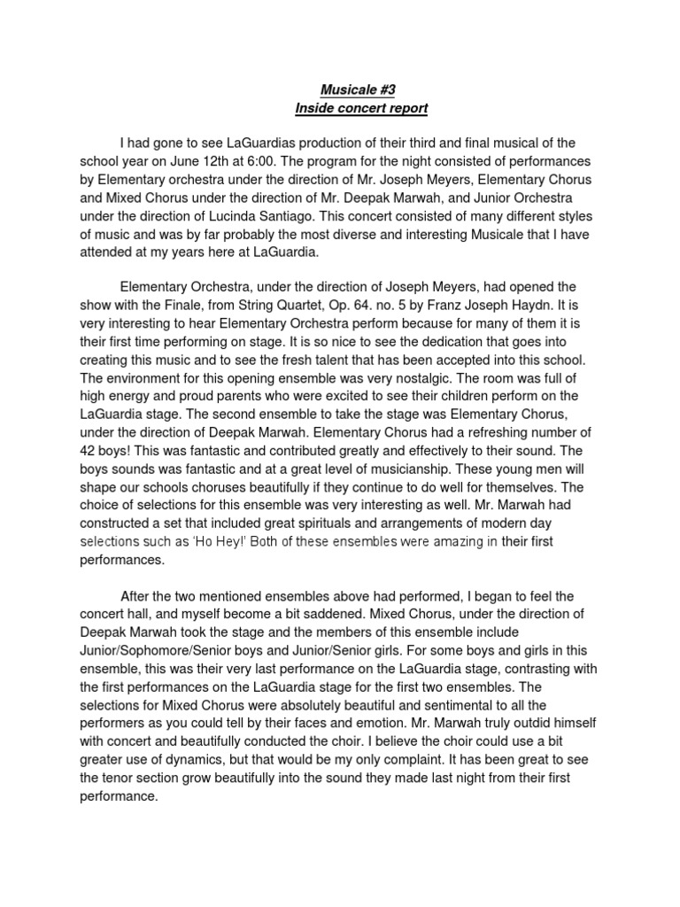 Music Concert Report Example