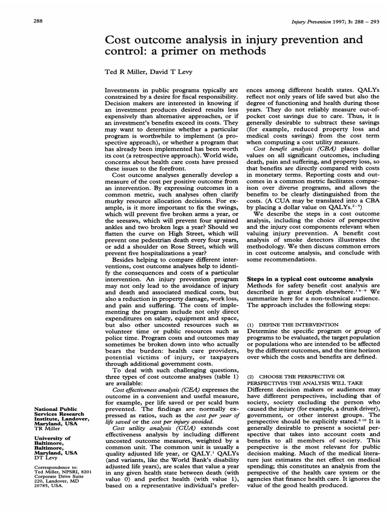 Cost Analysis Miller PDF CostBenefit Analysis Insurance