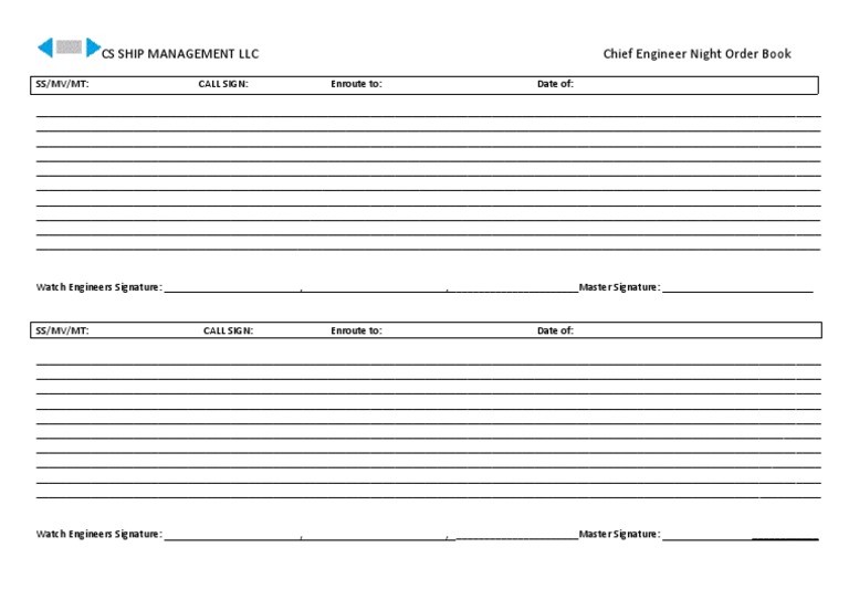 Chief Engineer Night Order Book Template | PDF | Business | Computers