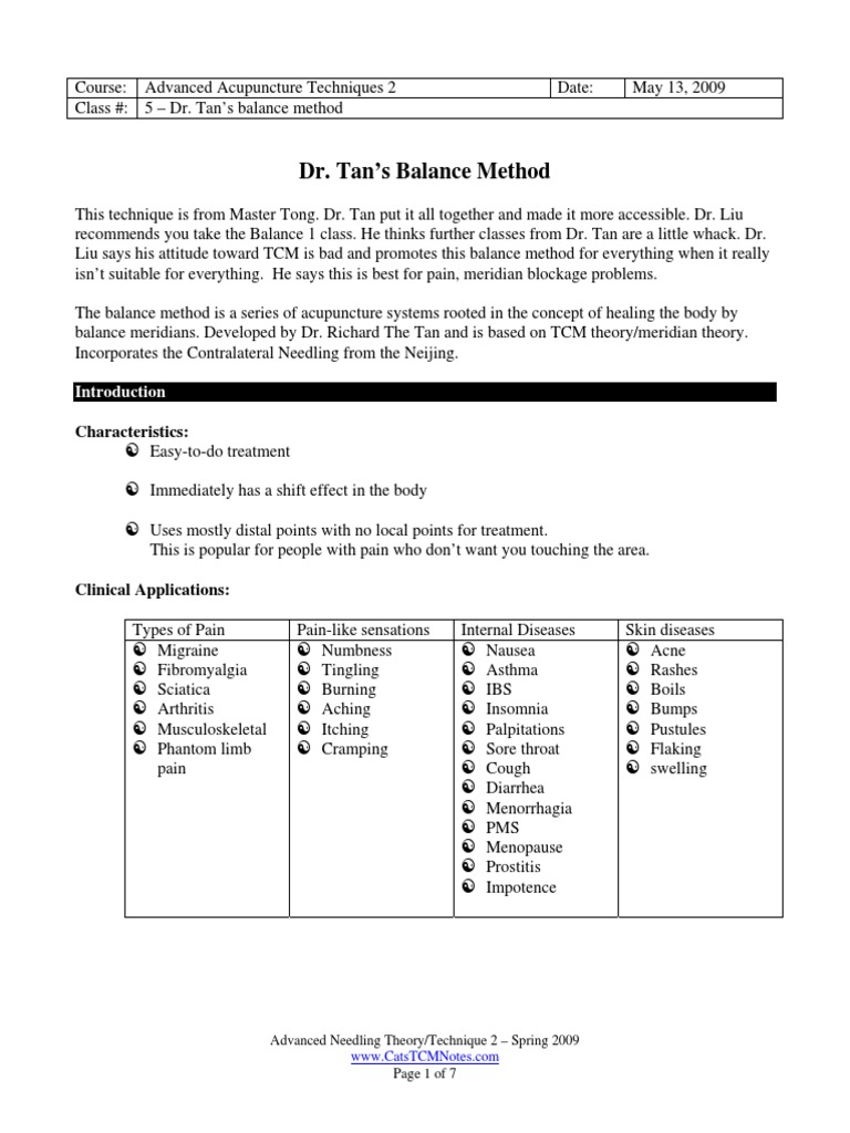 Dr. Tan's Balance Method Overview | PDF | Yin And Yang | Human Leg