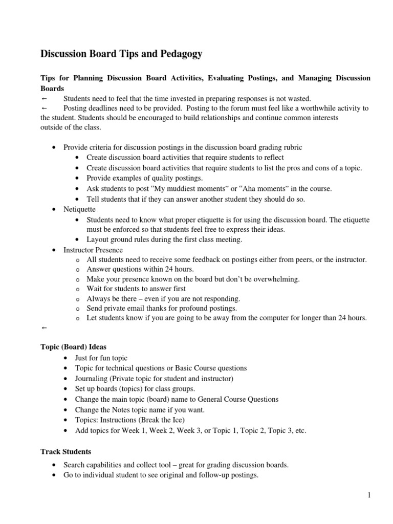 Effective Discussion Board Strategies | PDF | Internet Forum | Rubric ...