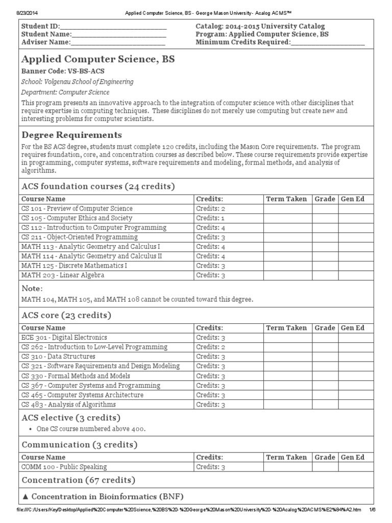 Applied Computer Science, BS Degree Requirements