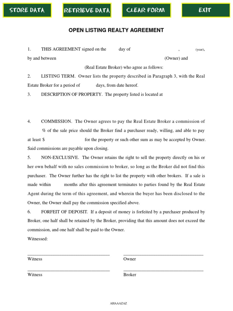 Open Listing Realty Agreement Details | PDF | Law