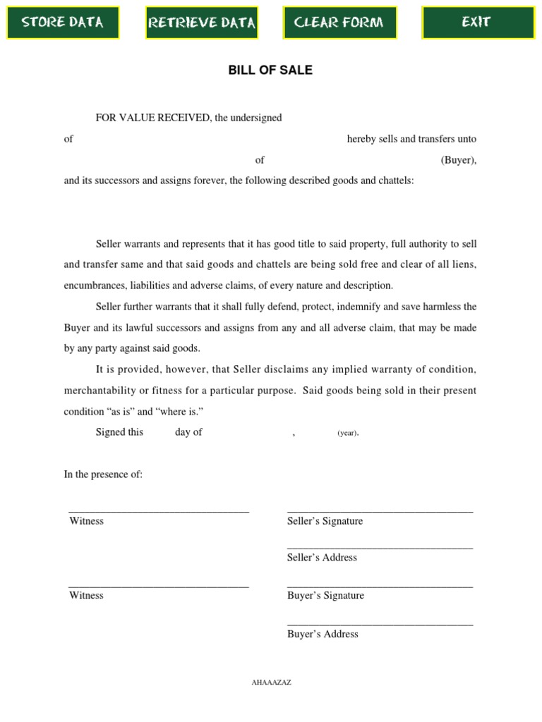 Bill of Sale Template for Goods | PDF | Social Science