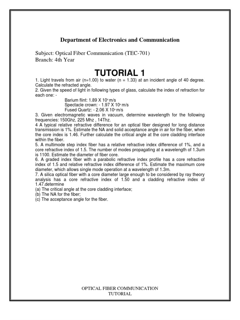 Optical Fiber Communication Tutorials Senior | Optical Fiber | Dispersion ( Optics)