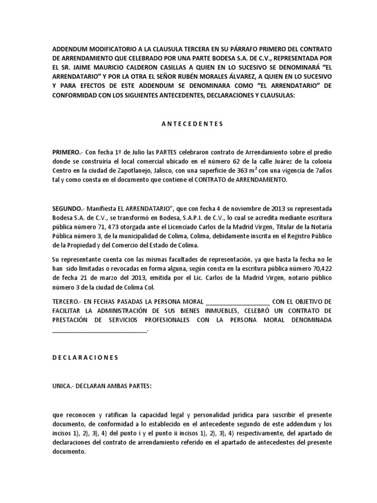 Adendum a contrato