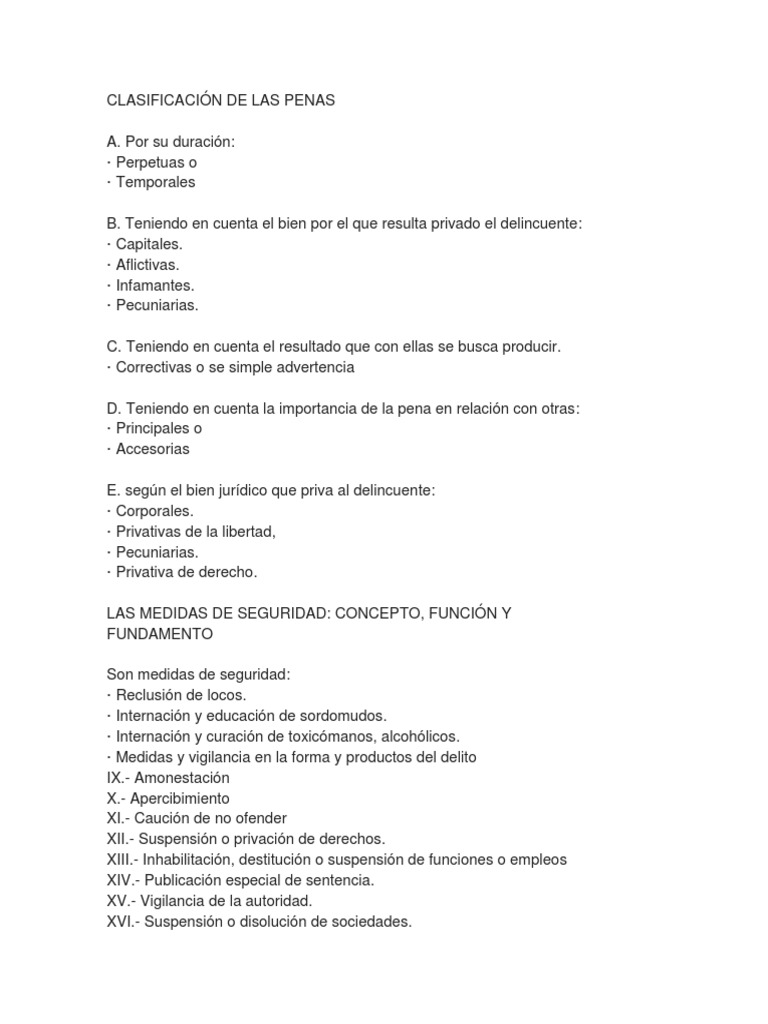 Clasificación de Las Penas Punishments Prison