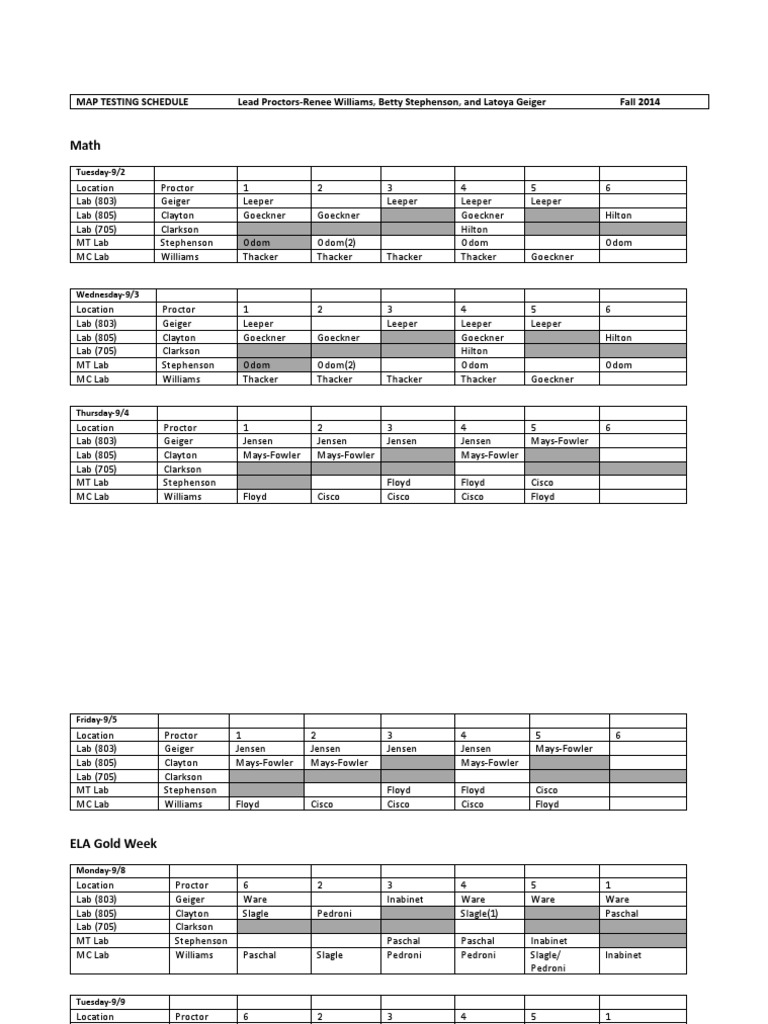 Fall 2014 MAP Testing Schedule | PDF | Home & Garden