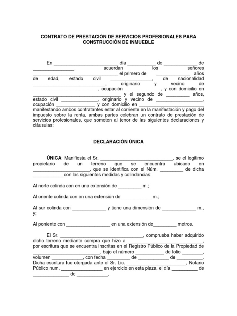 Contrato de Prestación de Servicios Profesionales Para Construcción de Inmueble Gobierno