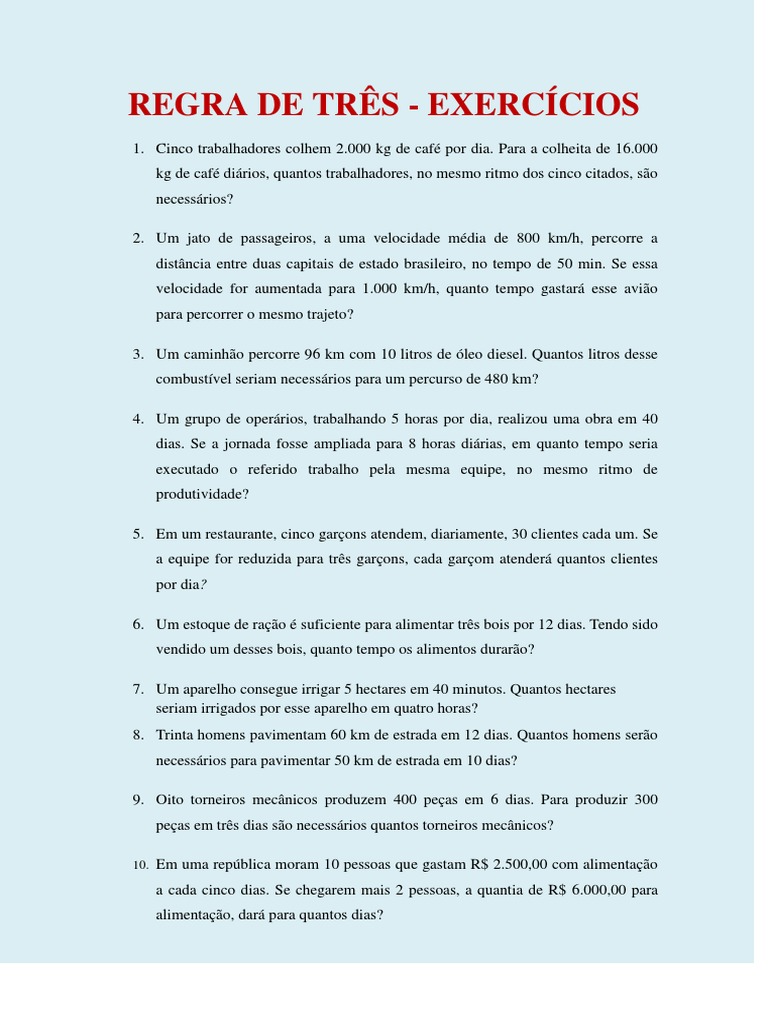 Exercício de Regra de Três