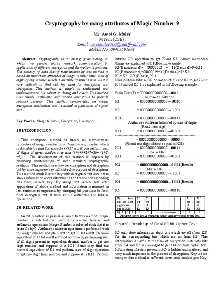 Cryptography by Using Attributes of Magic Number 9: Mr. Amol G. Muley ...