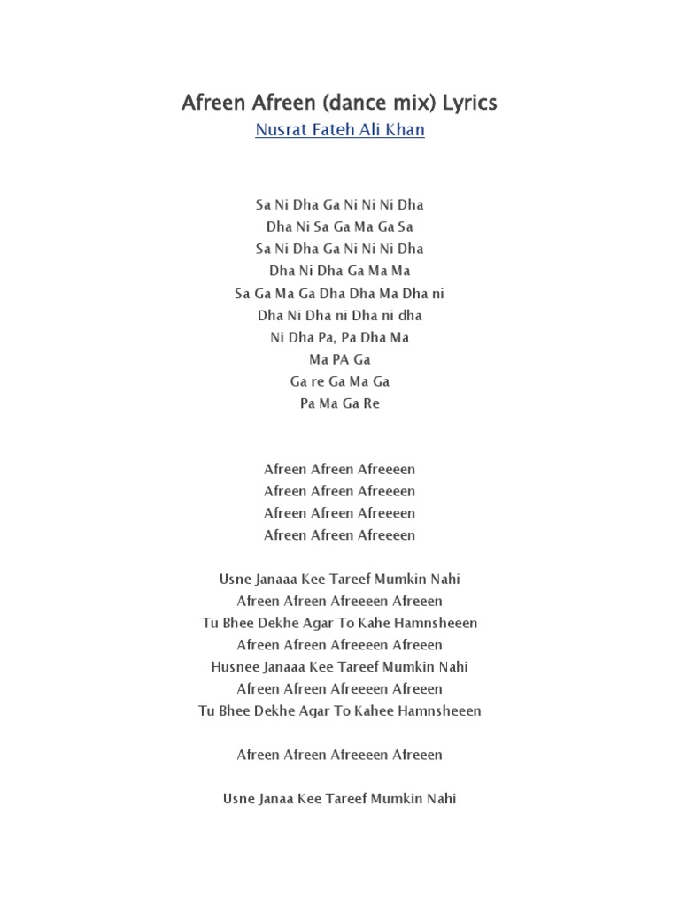 Afreen Afreen Nusrat Fateh Ali Khan