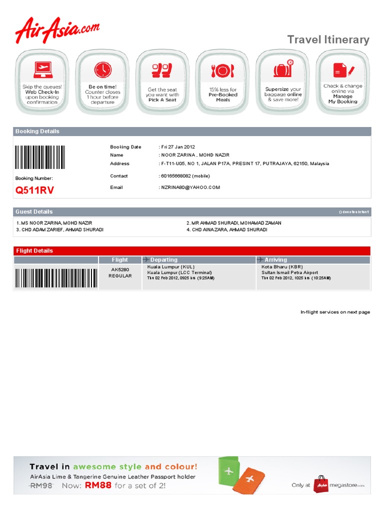 AirAsia Travel Itinerary Details | PDF | Identity Document | Fee