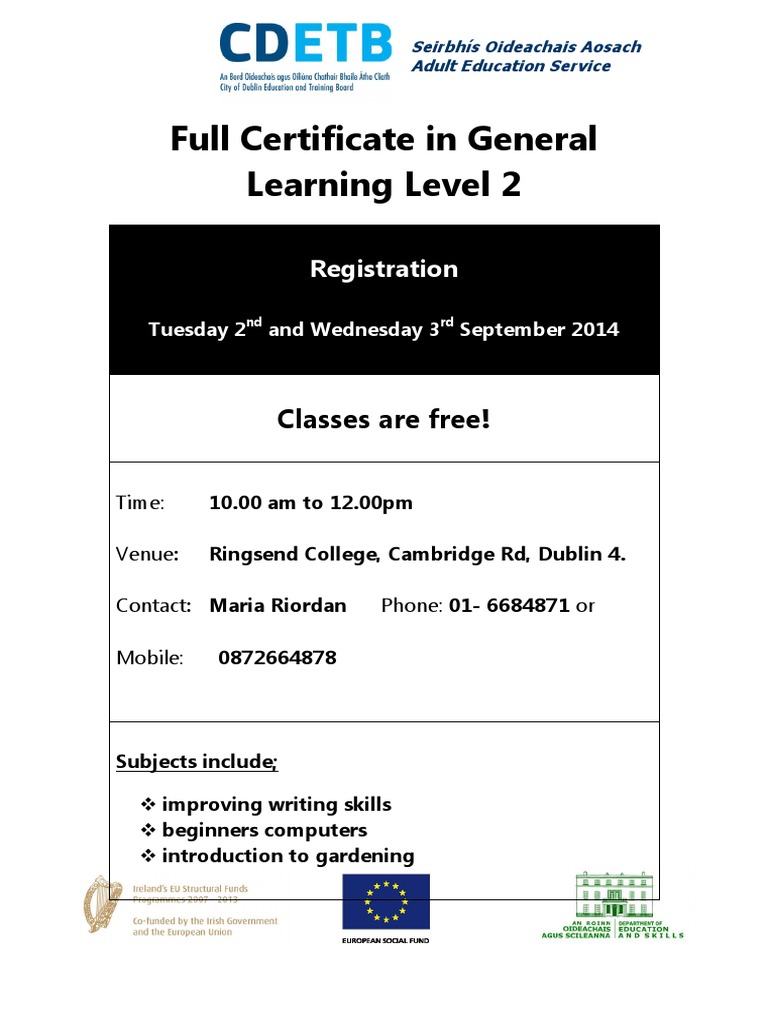 Ringsend General Learning Cert | PDF