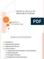 Critical R OF Research Papers: Eview