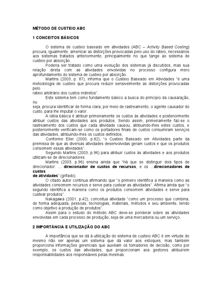 Método de Custeio Abc | PDF | Negócios