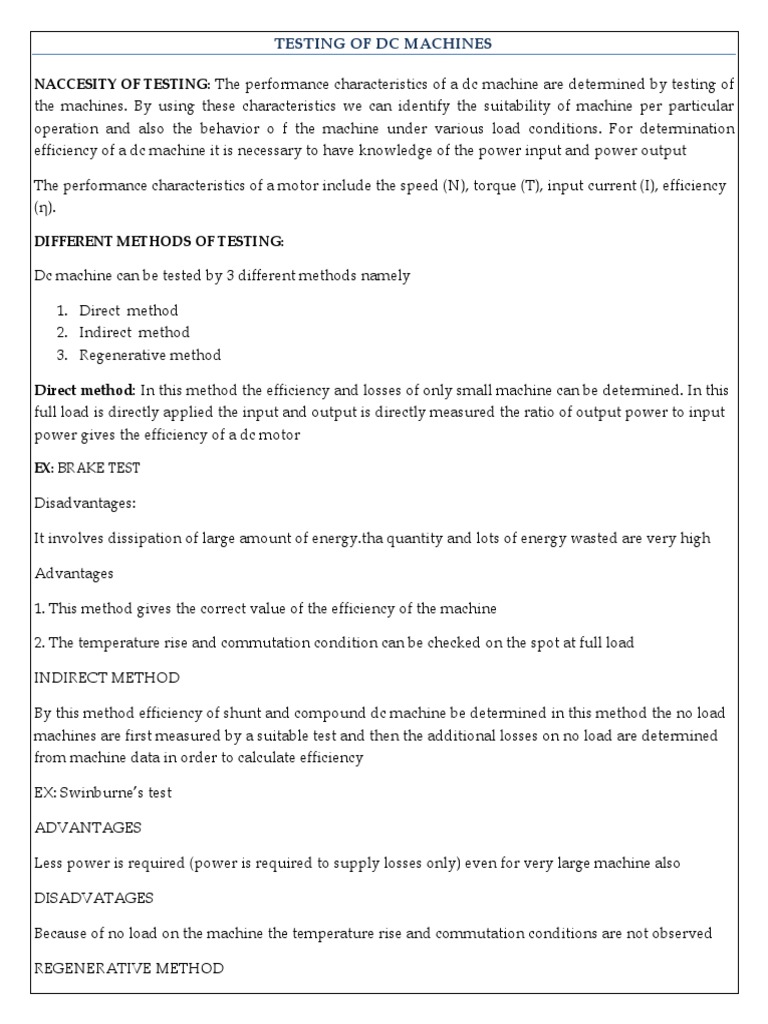 Testing of DC Machines PDF Electric Generator Power (Physics)