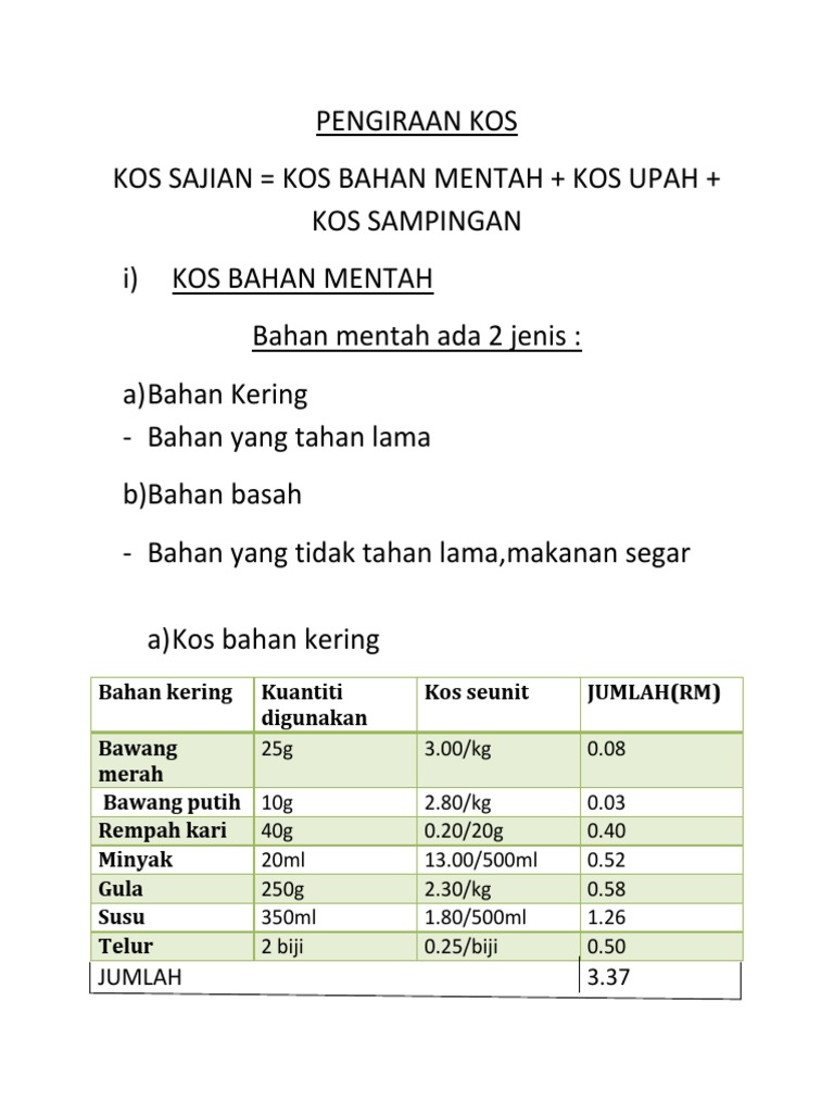Pengiraan Kos Ting 4 Pdf
