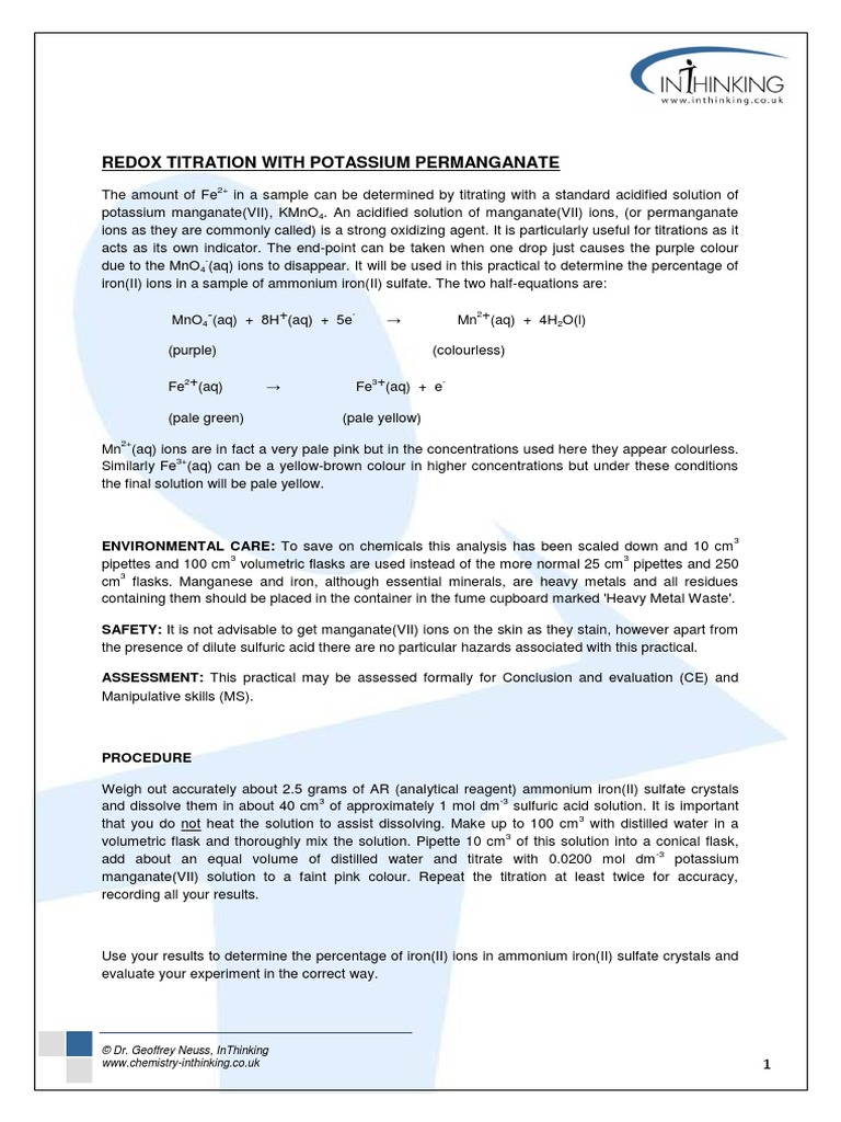 Fe Redox With KMnO4 Iron Titration