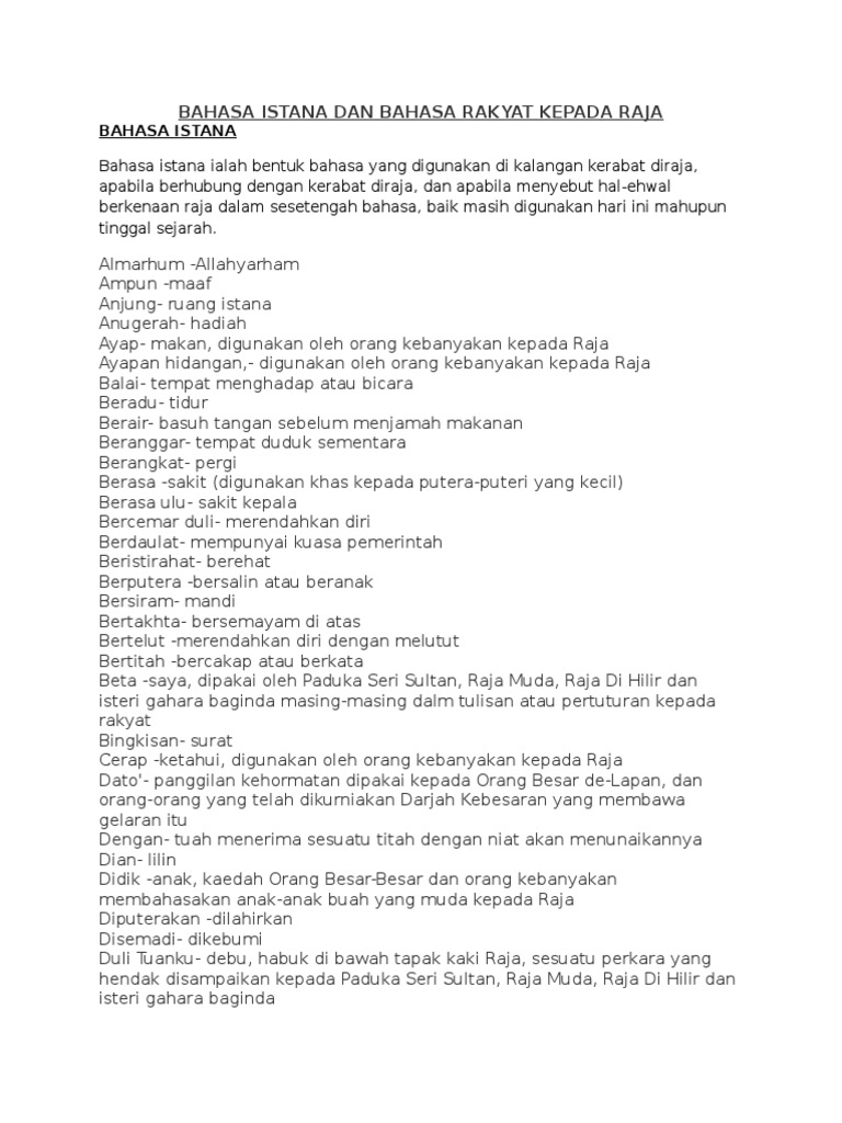 Bahasa Istana Dan Bahasa Rakyat Kepada Raja | PDF