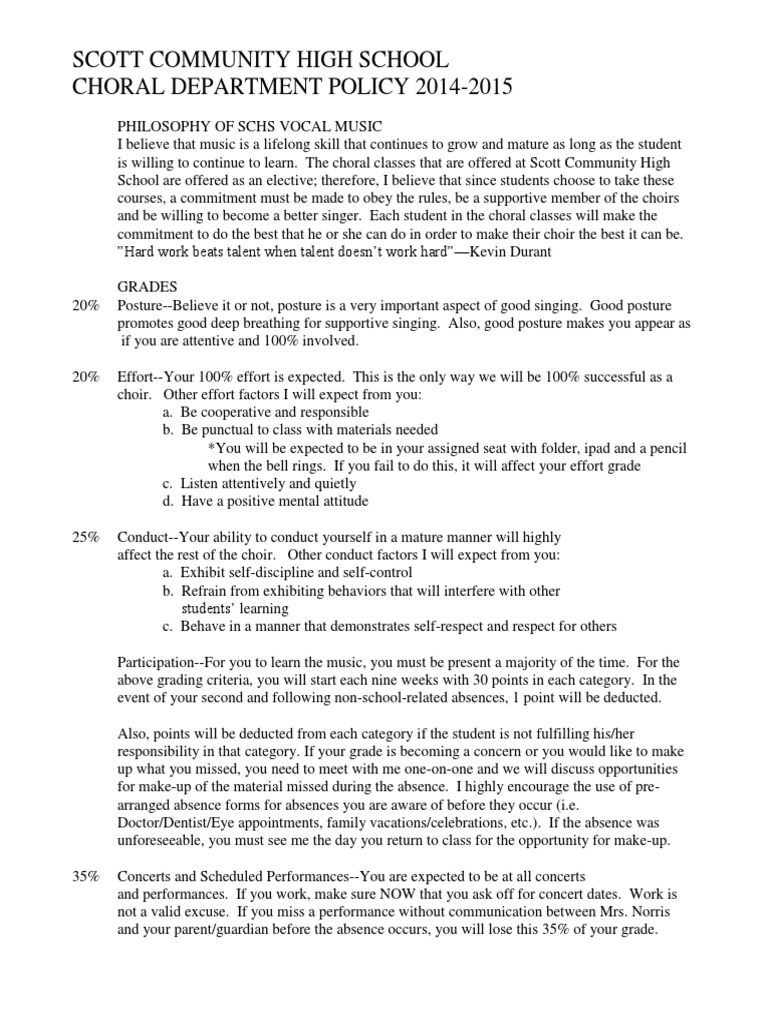 1415 Choir Syllabus PDF Singing Choir