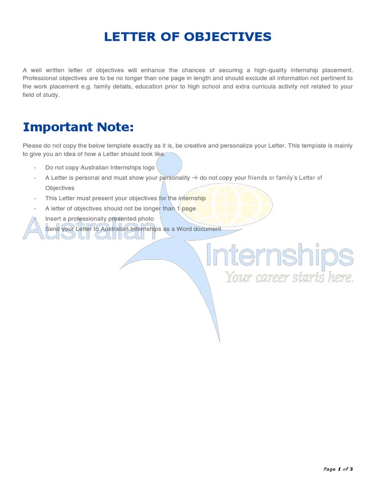 Guide To Writing A Letter of Objectives PDF Internship Job Hunting