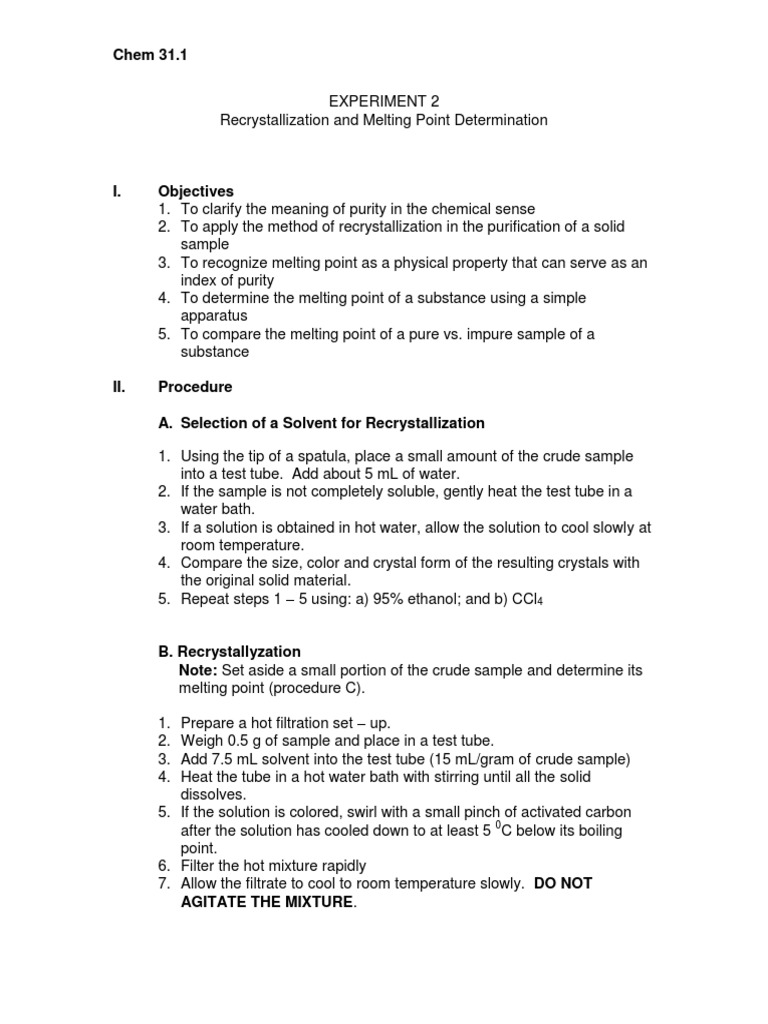 Recrystallization and Melting Point Lab | PDF | Melting Point ...