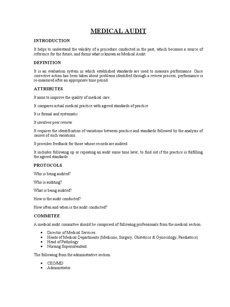 Medical Audit Audit Medical Record