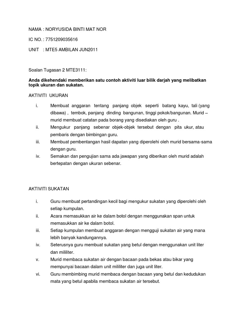Aktiviti Luar Bilik Darjah Pdf