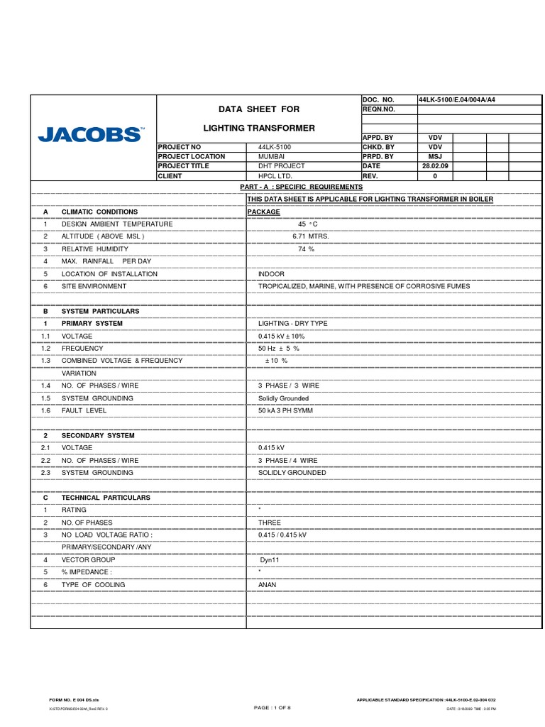 Lighting Transformer Data Sheet Transformer Manufactured Goods