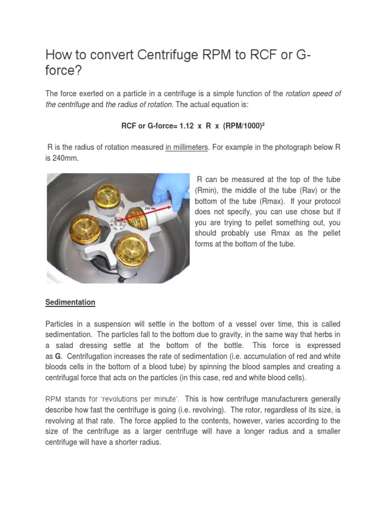 Centrifuge RPM To RCF or G PDF Centrifuge Sedimentation