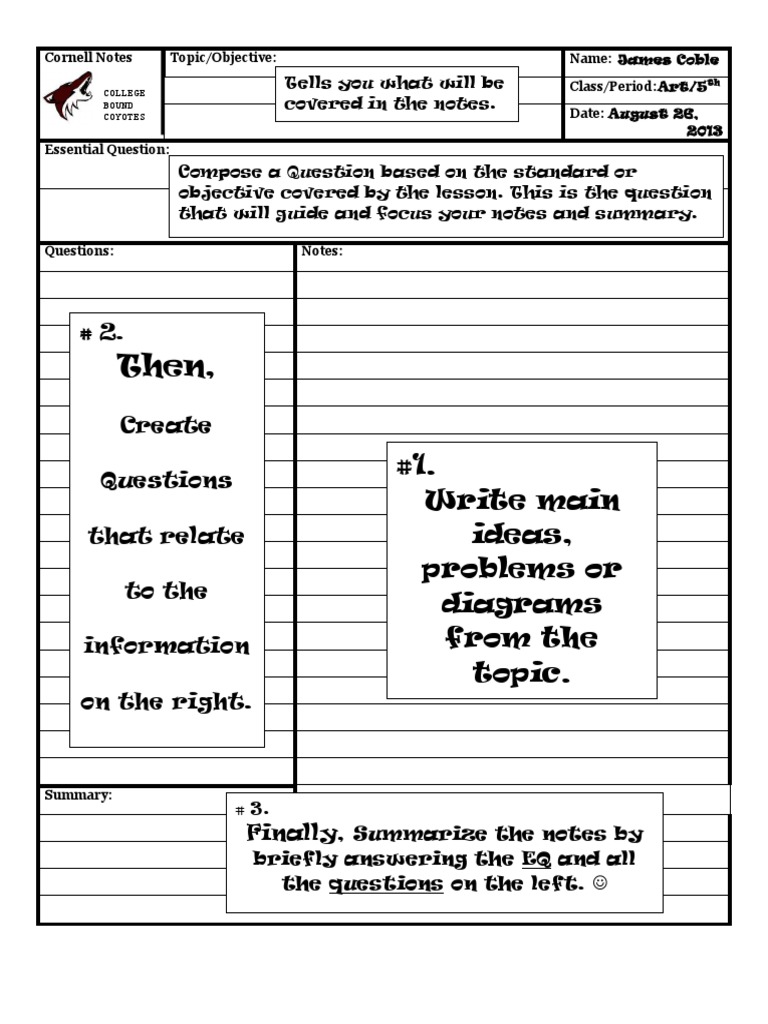 Cornell Notes Template for Art Class | PDF | Career & Growth | Language ...