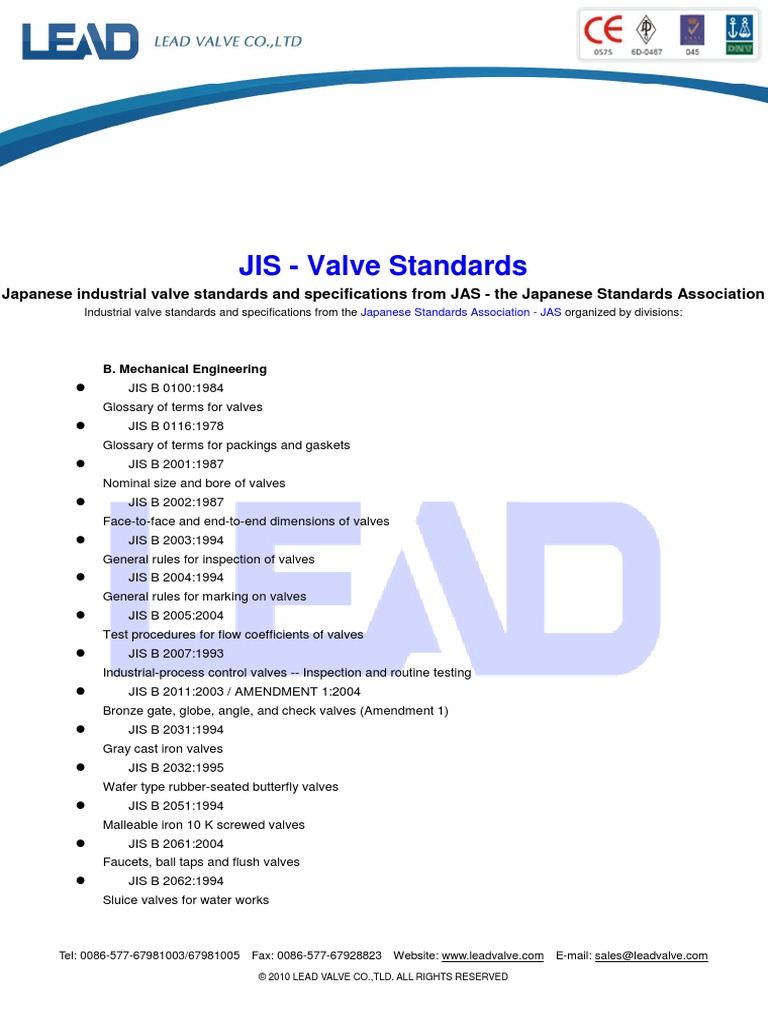 JIS Valve Standards PDF Valve Tap (Valve)