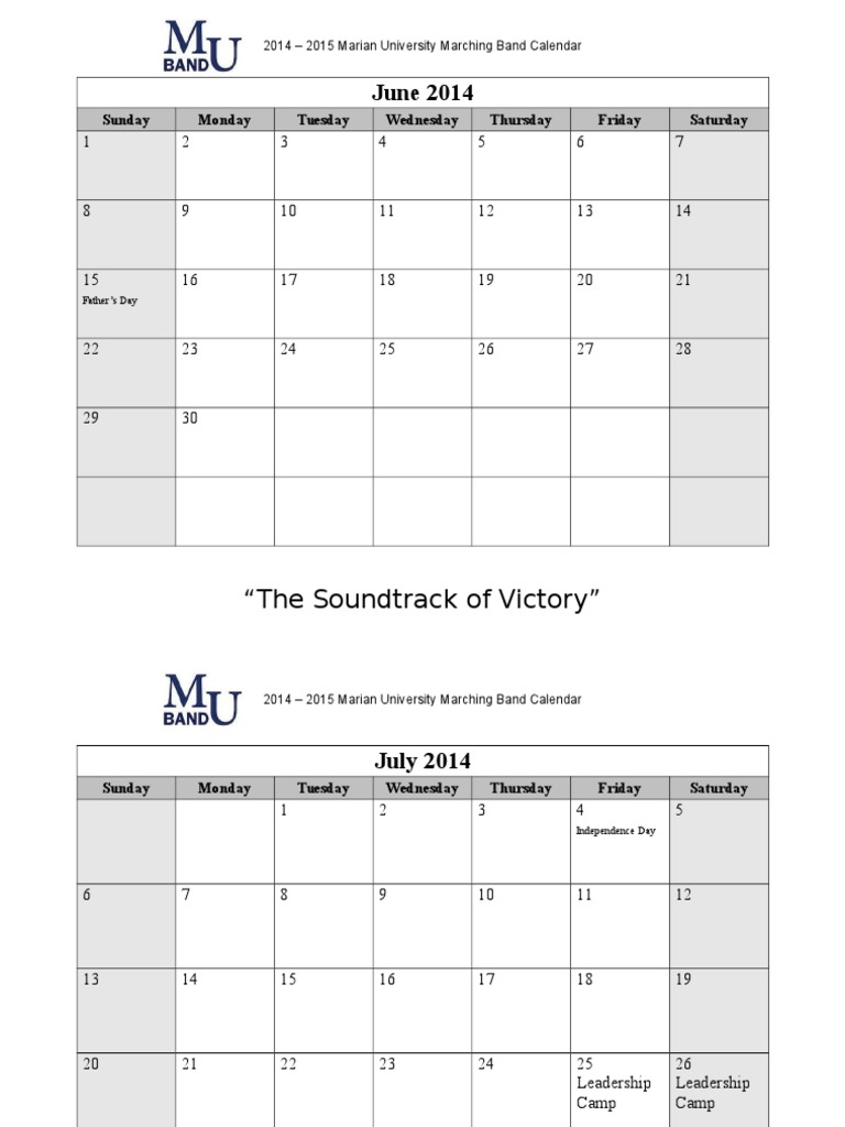 2014 MU Marching Band Calendar Ver Aug 26 PDF Public Holiday Holidays