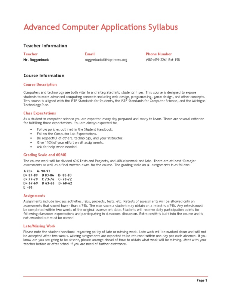 advancedcomputer applications syllabus | Syllabus | Educational Assessment