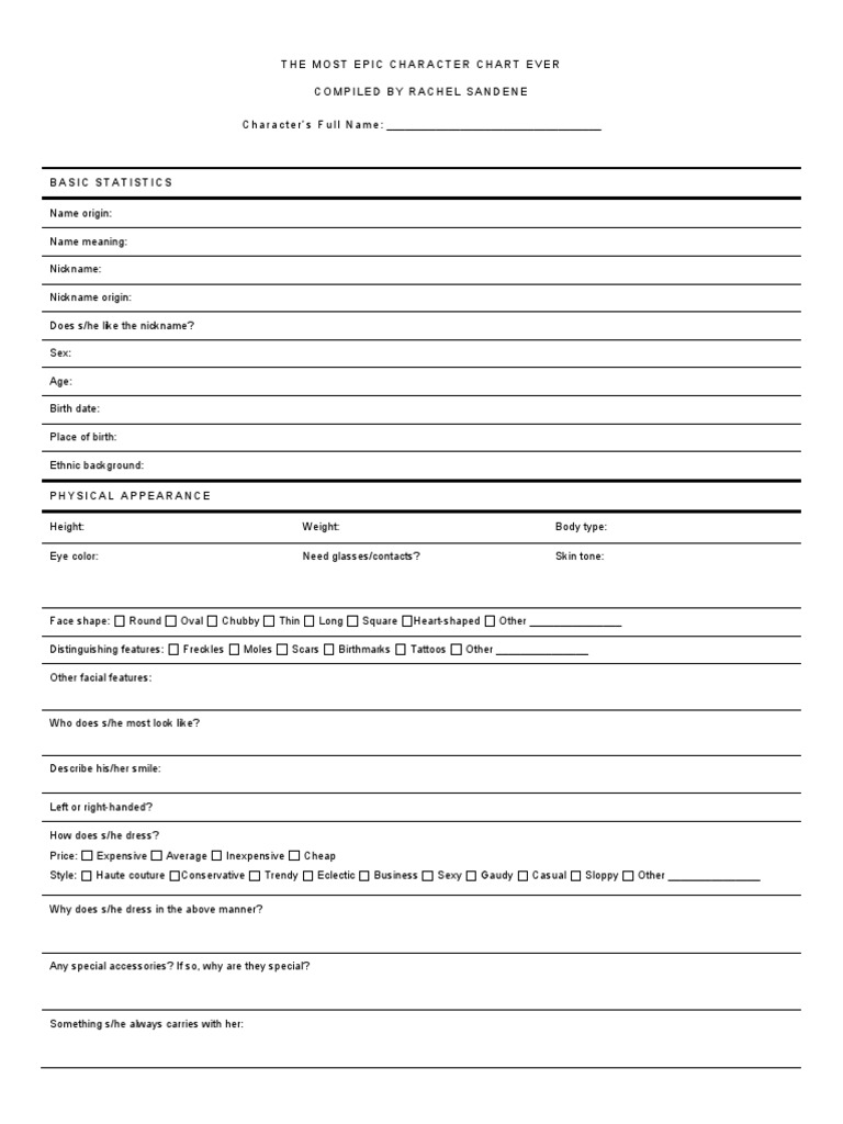 Epic Character Chart Template | PDF | Anger | Friendship