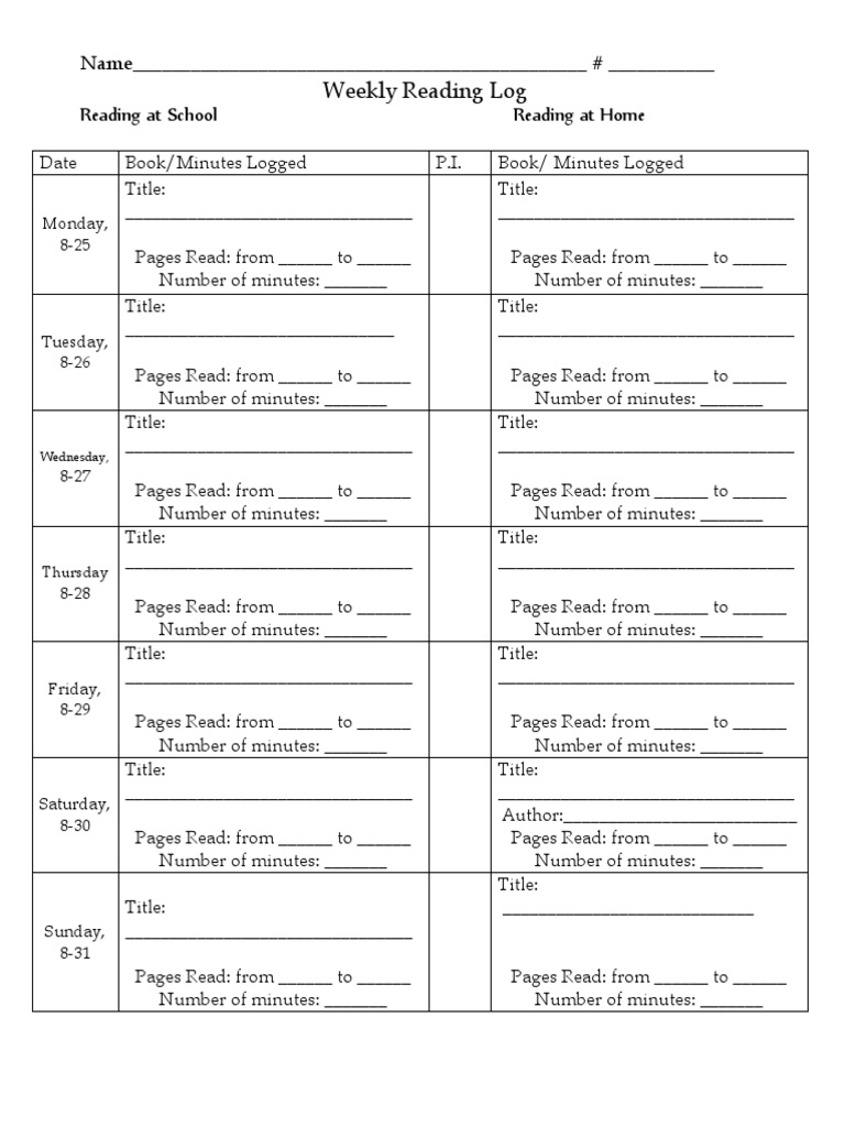 Weekly Reading Log Template | PDF