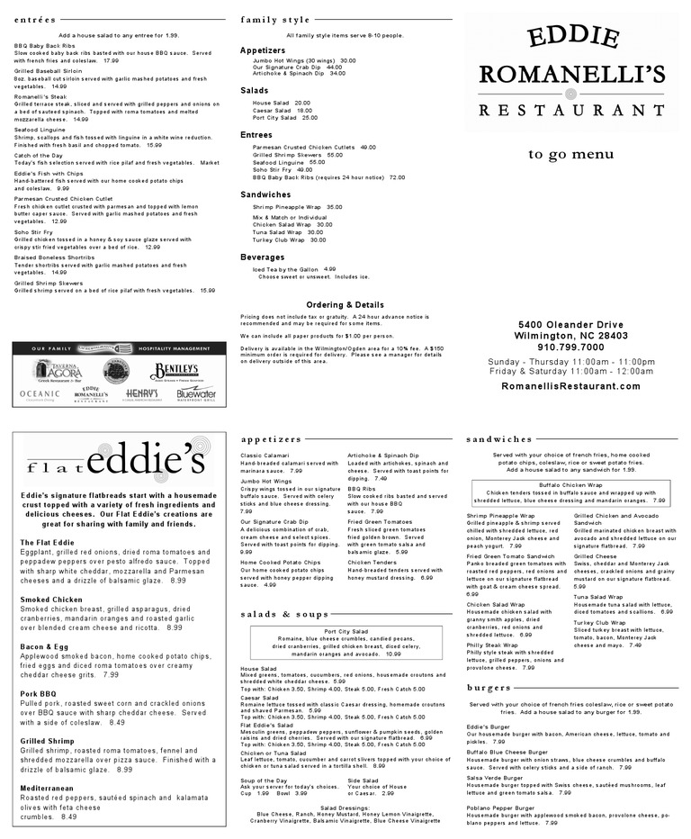 Eddie Romanelli's Wilmington To Go and Family Style Menu | PDF | Salad ...