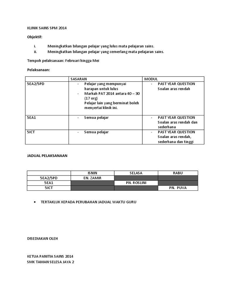 Klinik Sains Spm 2014