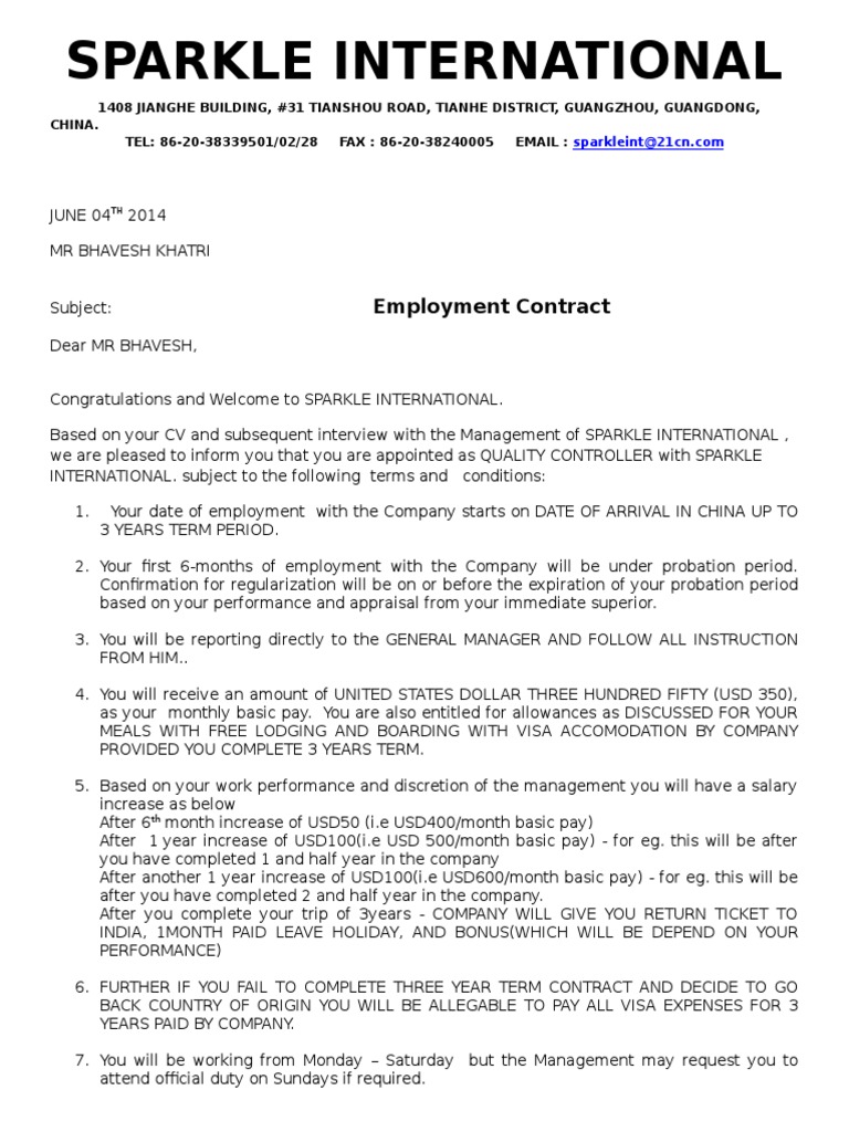 Employment Contract (1) Empleo Common Law