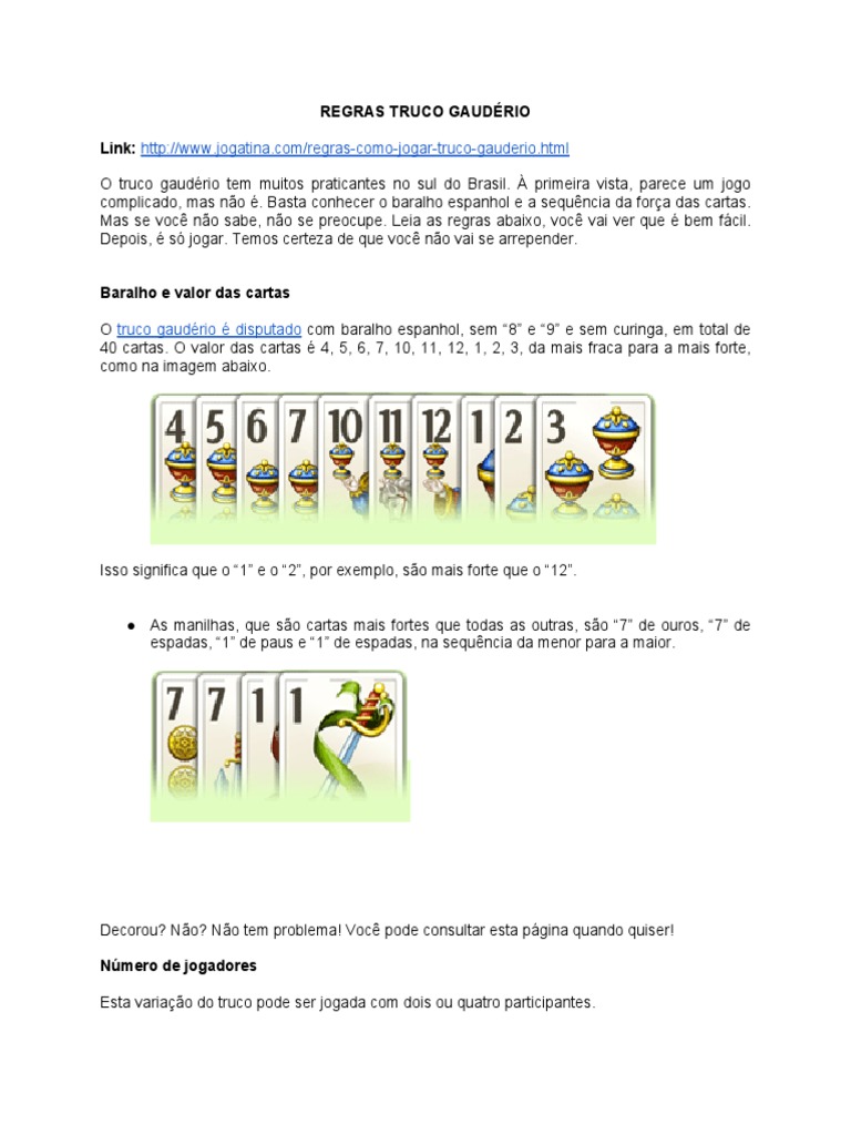Regras Truco Gauderio, PDF, Jogos